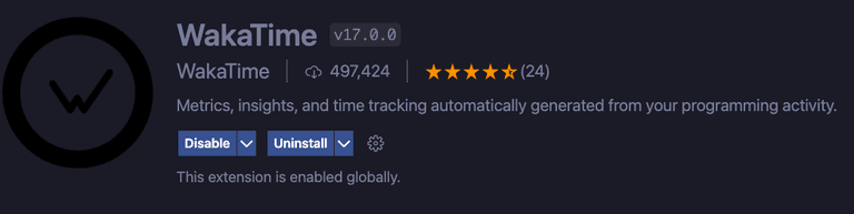 Screenshot of WakaTime extension in VS Code