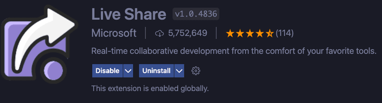 Screenshot of Live Share extension in VS Code