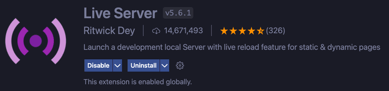 Screenshot of Live Server extension in VS Code