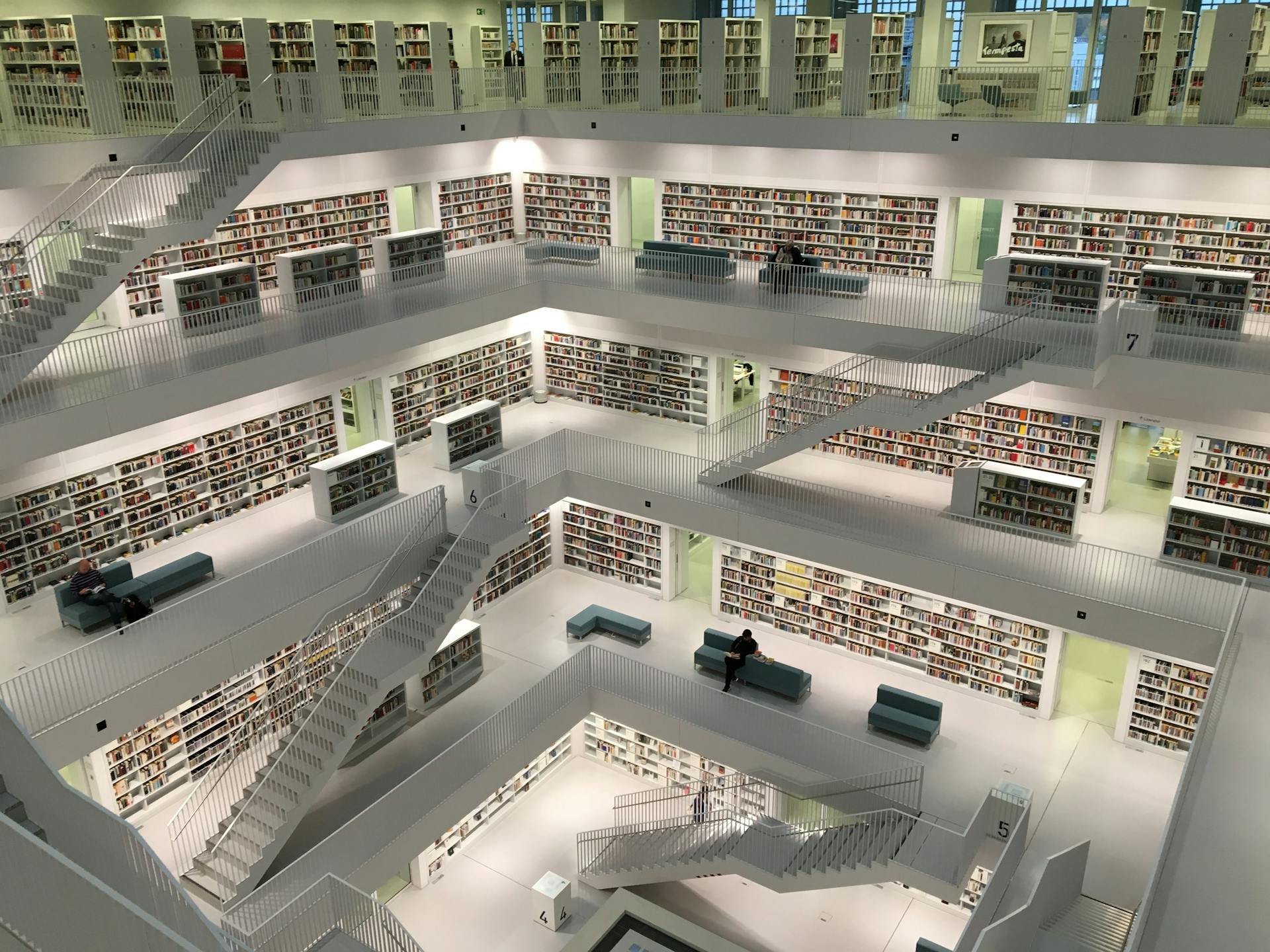Big library with stairs