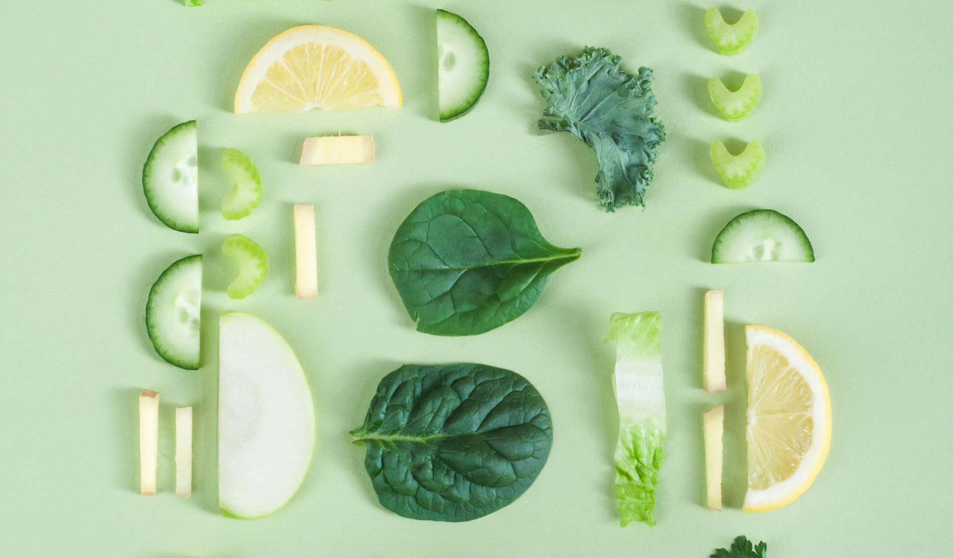 Green vegetables arranged in pattern